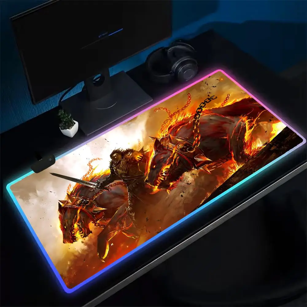 

G-Guild Wars 2, геймерский коврик для мыши, игровой коврик для мыши в стиле аниме, светодиодные настольные коврики с подсветкой, резиновый настольный коврик для мыши XXL, коврики для мыши RGB, настольные коврики