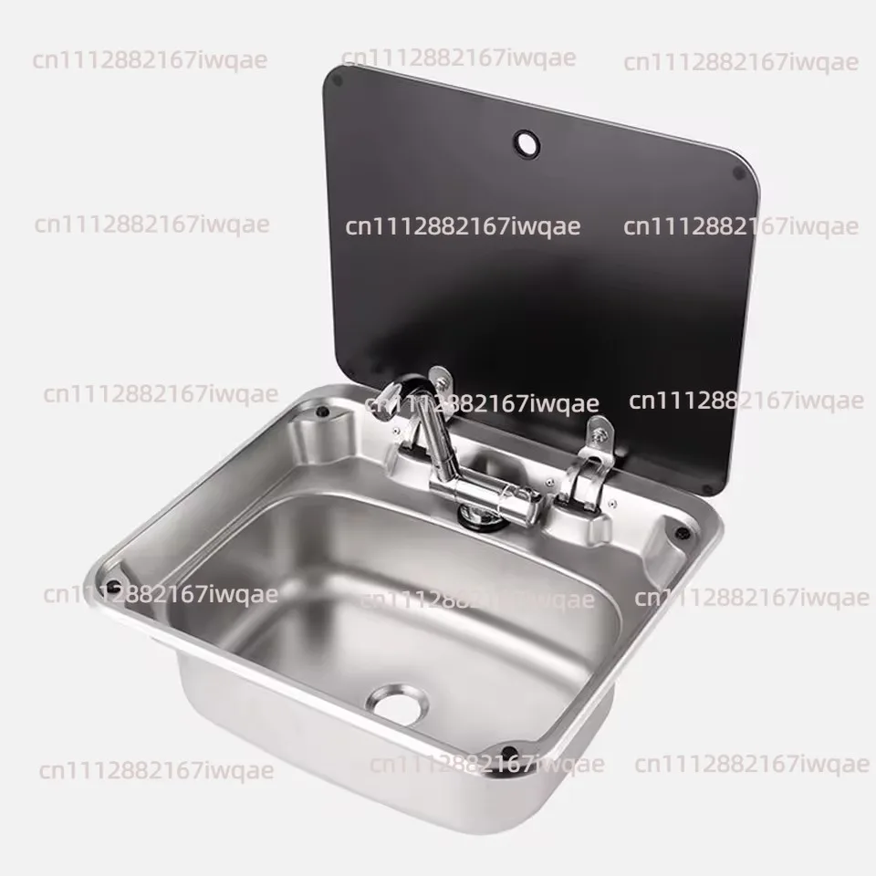 RV Kitchen Stainless Steel Single Slot Sink with Cover, Square Folding Vegetable Basin Car Water Purifier Accessories