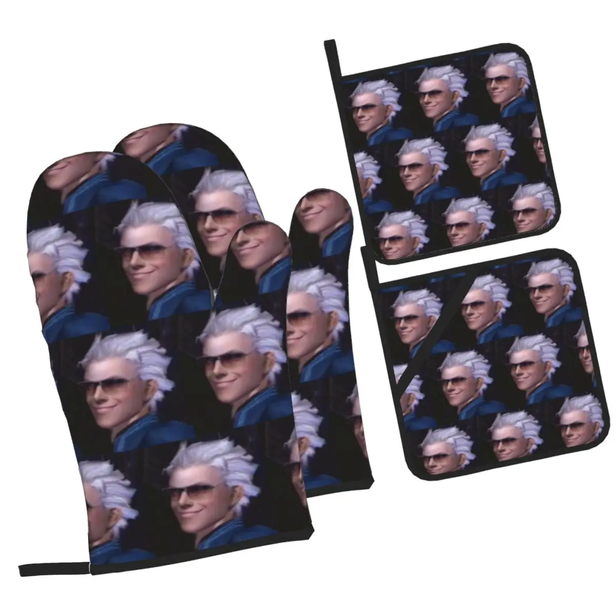 Vergil From The Devil May Cry Seri Oven Mitts and Pot Holder Sets of 4 for Baking Cooking Grilling Resistant Non-Slip Gloves