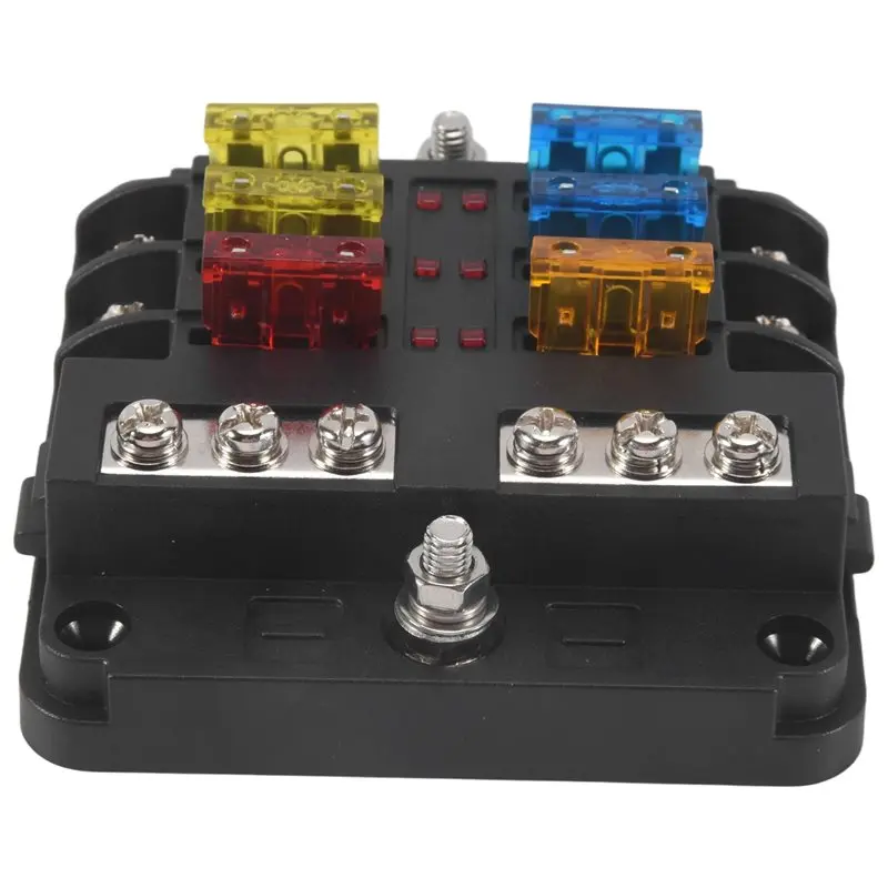 6-Way Waterproof Fuse Block,With LED Indicator 12 Circuits With Negative Marine Fuse Box For Dc 12/24V Car Boat RV Truck-A54R