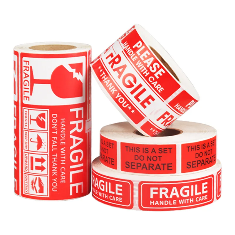

500/1000pcs Fragile Warning Stickers Handle With Care Labels 25.4x76.2mm/50.8x76.2mm For Shipping Packaging