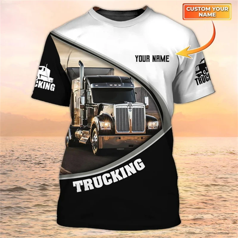 

Custom Name Summer Men's T-shirt Fashion Trendy New 3D Printed Truck Graphic T Shirt Unisex Casual Short Sleeve Gift For Trucker