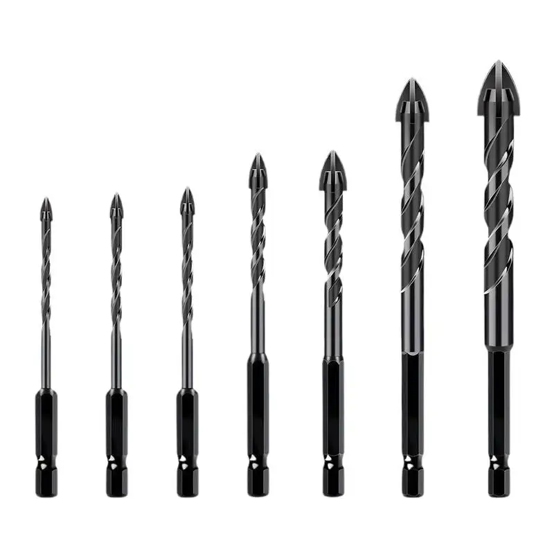 【K】High Quality 4-Blade Cross Carbide Drill Bit Set Glass Ceramic Concrete Hole Opener Alloy Triangle Drill Size 3 -12 Mm