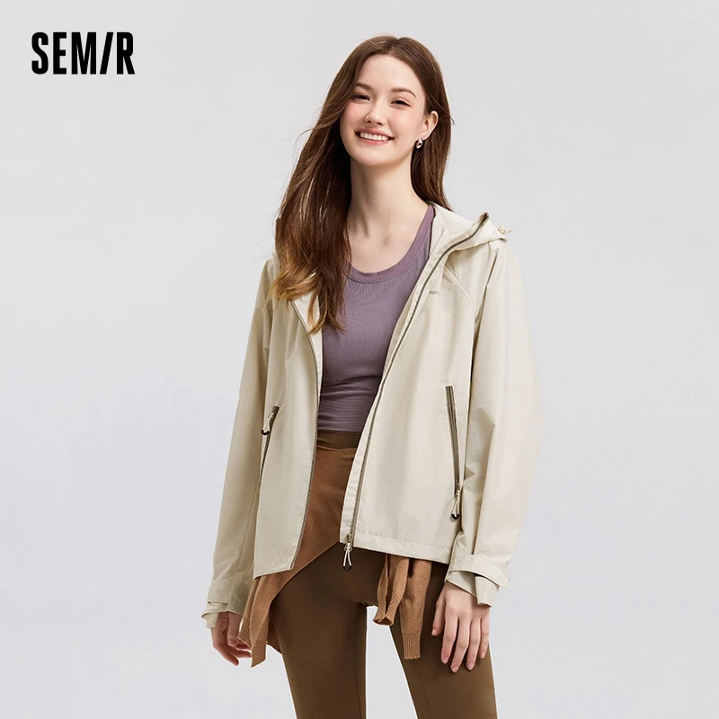 Semir Outerwear Women Three-proof Windproof Spring 2025 New Raglan-sleeved Hooded Jacket Fashionable