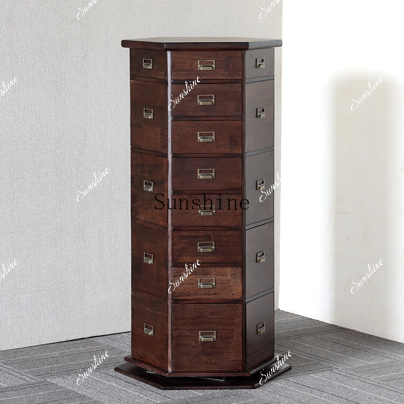 Chinese solid wood retro wind rotating chest, traditional Chinese medicine cabinet, storage cabinet  FT