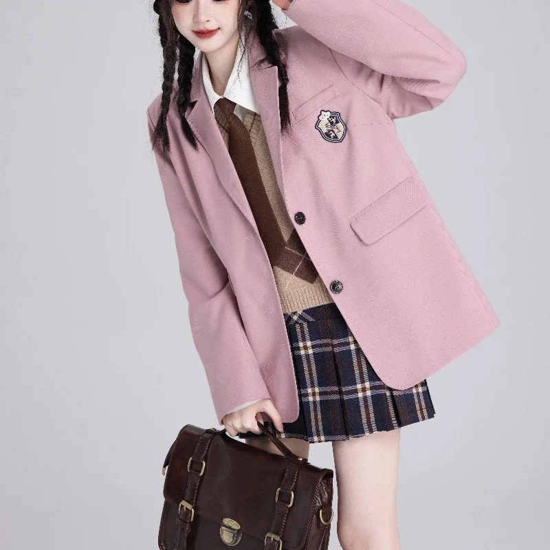 2024 nuevo otoño dulce y lindo traje Collar estilo universitario Rosa Casual Blazers chaqueta para mujer