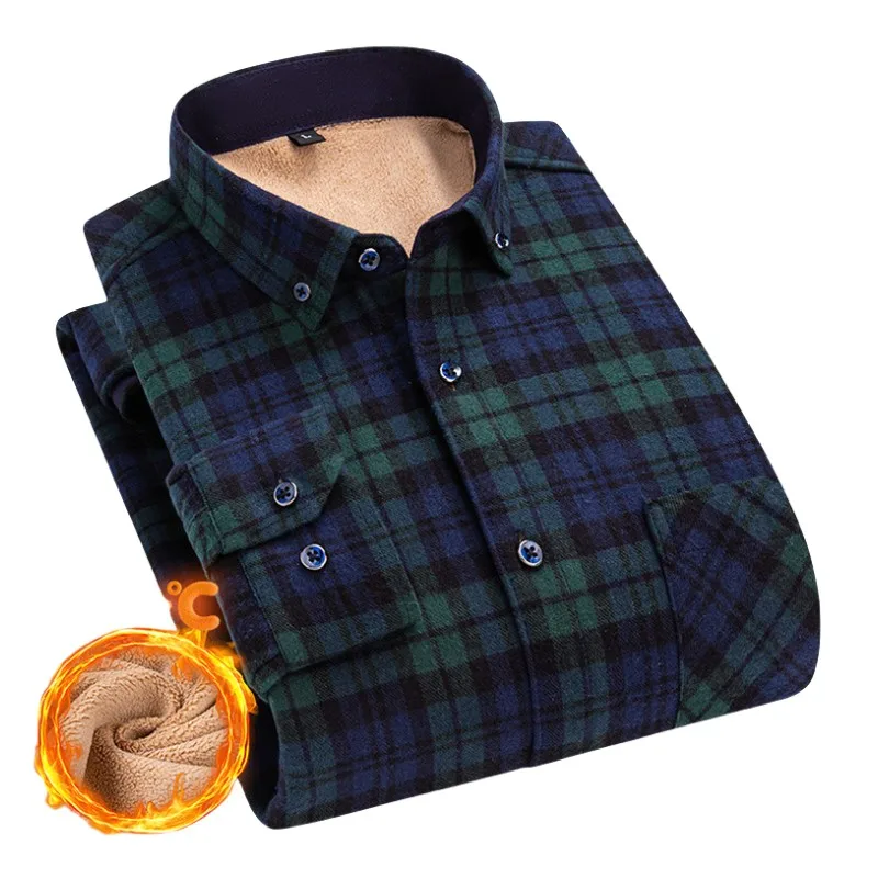 

Plus size Winter fleece and thickened shirt, casual checkered shirt, fashion men's velvet Plaid shirt jacket
