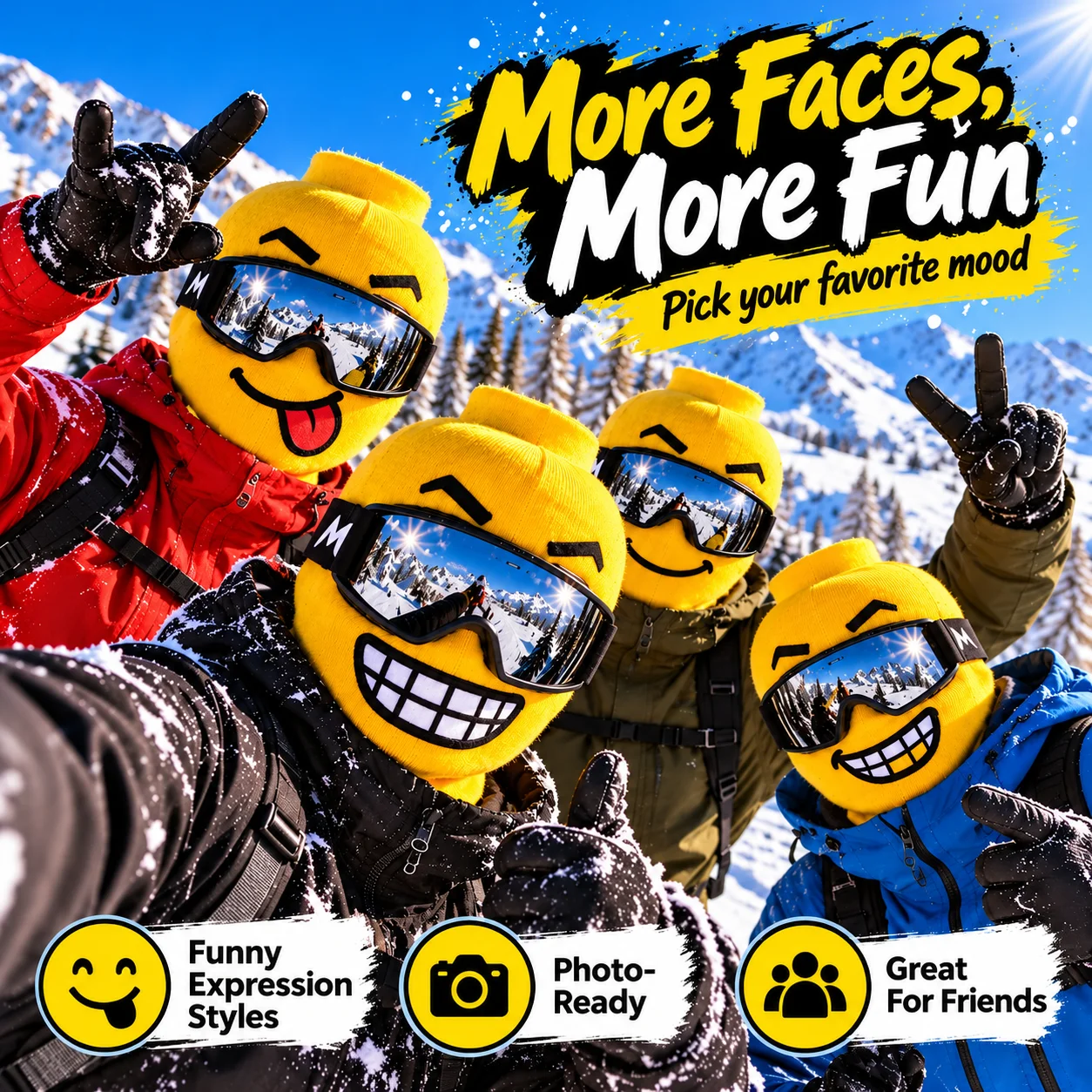 3D Funny Block Person Printed Ski Mask Yellow Man Balaclava Full Face Cover Stretch Windproof Winter Cycling Skiing Headwear