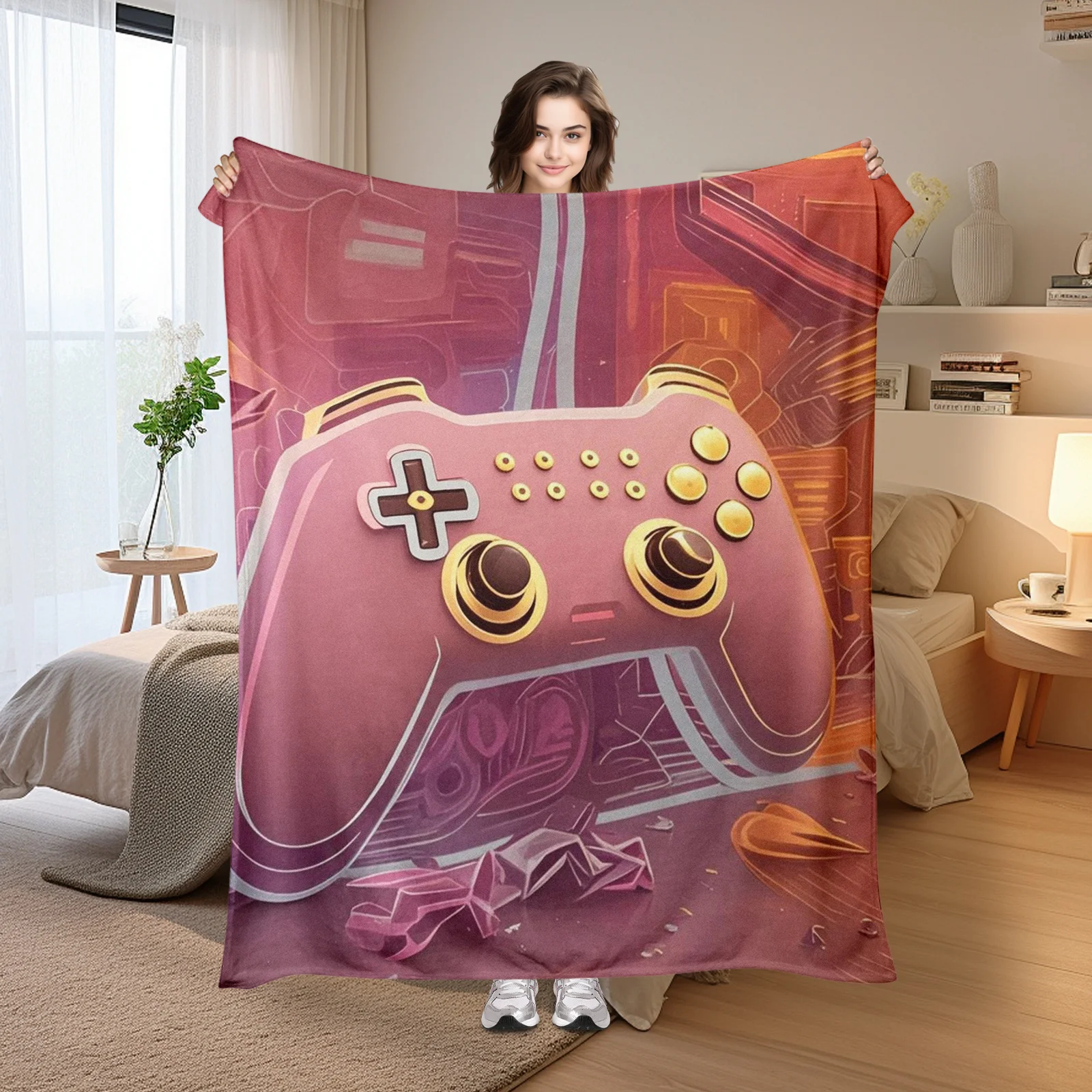 Vibrant Pink Gaming Console Tech Inspired Blanket For A Bold And Cool Addition To Your Modern Home Decor And Gaming Space