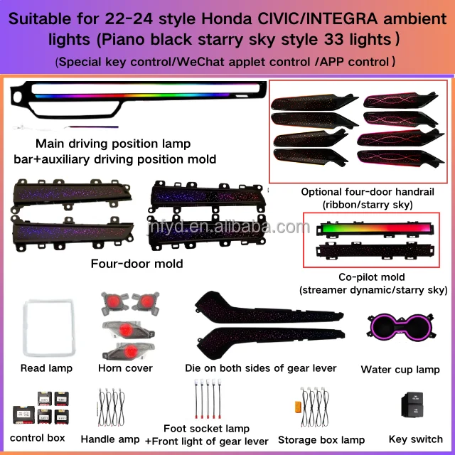 LED Strips for Car Mood Lighting Phantom Color Active Interior for Civic 11 22-24 Special Ambient Light