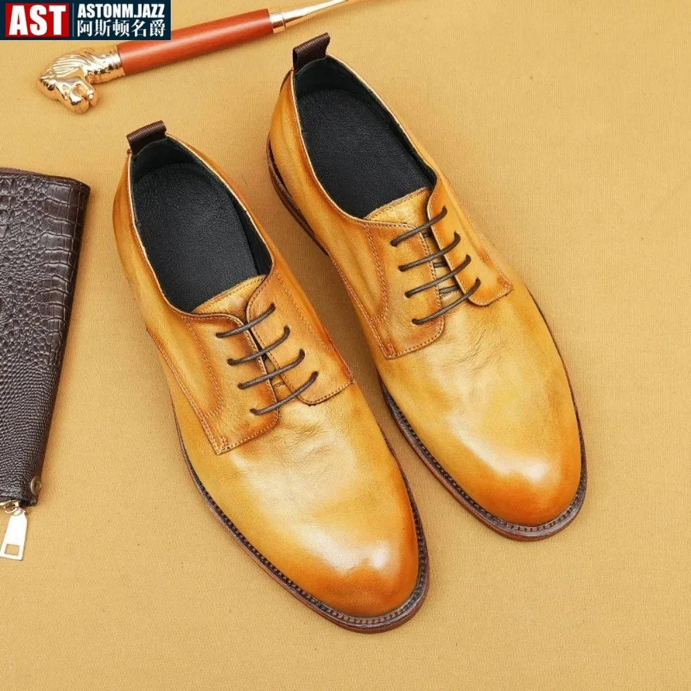 

Luxury Brand Mens Formal Shoes Genuine Leather Handmade Vintage Design Oxford Full Grain Real Leather Male Office Shoes Size 46