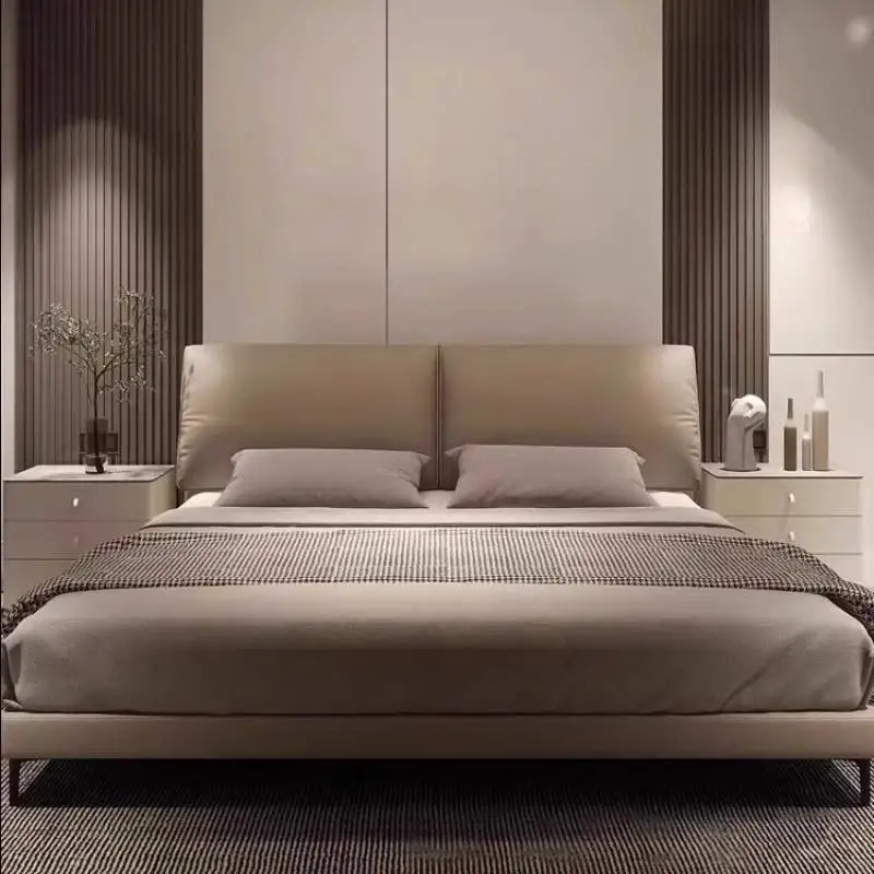 

Unique Gray Double Bed Decoration Minimalist Modern Pliable Double Bed Frame Wooden Camping Cama Matrimonial Furniture For Home