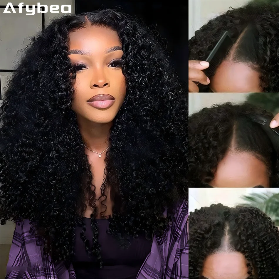 

V Part Wig Human Hair Deep Wave No Sew In No Glue 220 Density Natural Color Curly Brazilian Hair For Black Women 30 Inch No Lace