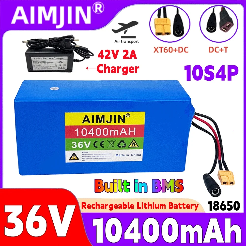 10S4P 36V 10400Ah 18650 Rechargeable Lithium Battery Pack 1000W BMS Power Modified Bicycle electric scooter Vehicle With 42V Cha