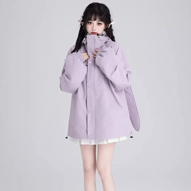 Niedliche und süße Outdoor-Jacke mit Hasenohren für Damen, Frühling und Herbst, neuer koreanischer Stil, lockere und lässige Studentenmäntel, Damenoberteile