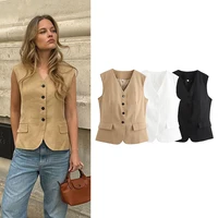 Chaleco de mujer a la moda con cuello redondo y cremallera, chaleco sin mangas, abrigos para mujer, chalecos de una sola botonadura, Tops