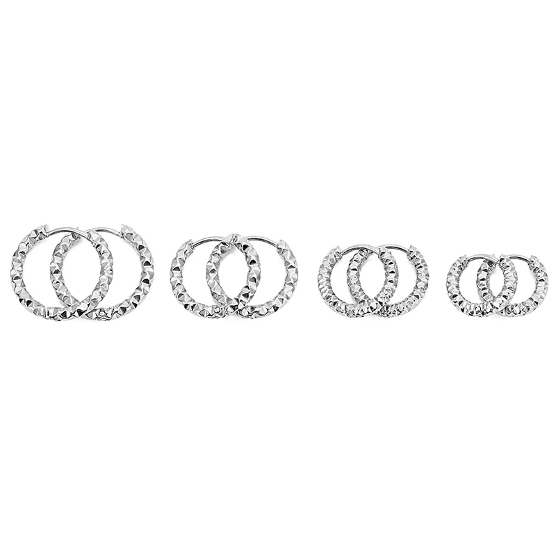 6pcs 8 10 12 14mm Rvs Oorbellen Ronde Embossing Vrouwen Hoepel Oorbellen voor Vrouwelijke Oorbel Groothandel Sieraden Geschenken