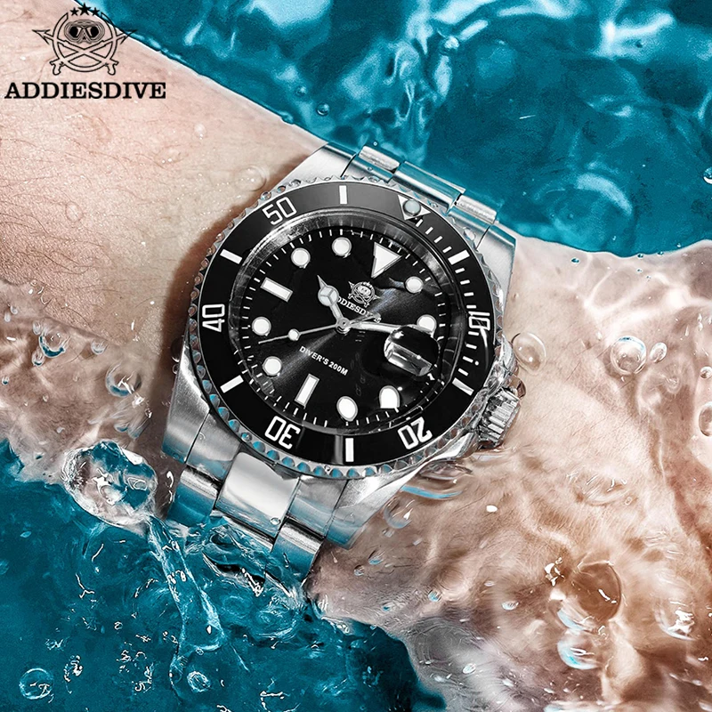 ADDIESDIVE Men's Watch Ceramic Bezel Luxury Quartz Wristwatch 200M Waterproof Super Luminous 316L Stainless Steel Diving Watches