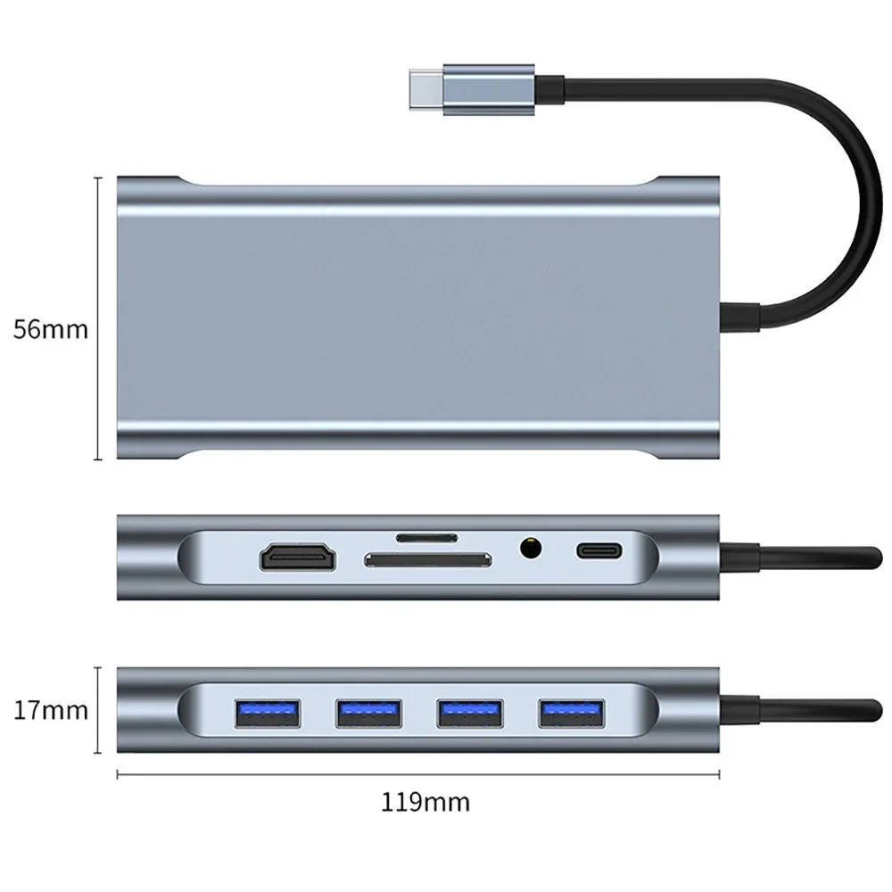 USB C HUB, USB C Adapter 11 in 1 Dongle with 4K HD/VGA/Type C PD/RJ45/ SD/TF Card Reader For MacBook Pro/Air M1 iPad images - 6