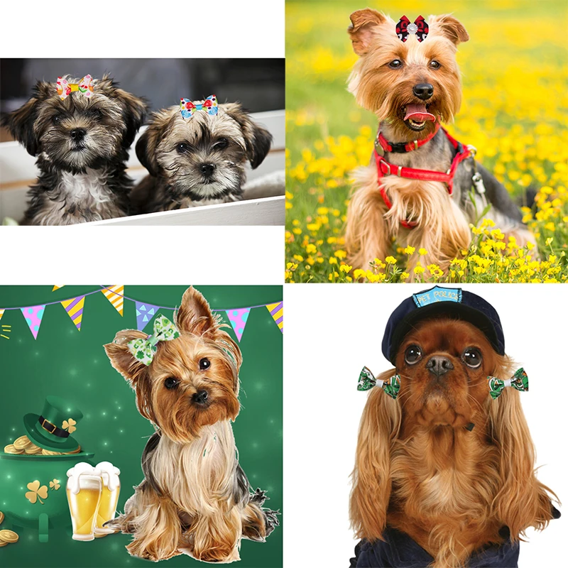 12/24 Pcs Dog Hair Bow Clips Puppy Hairpin Pet Cat Holiday Handmade Valentine Easter St. Patrick Pet Hair Accessories