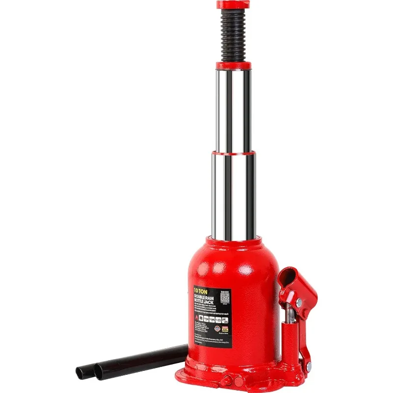 10 Ton (20,000 LBs) Torin Double Ram Welded Hydraulic Car Bottle Jack for Auto Repair and House Lift Red ATH81002XR