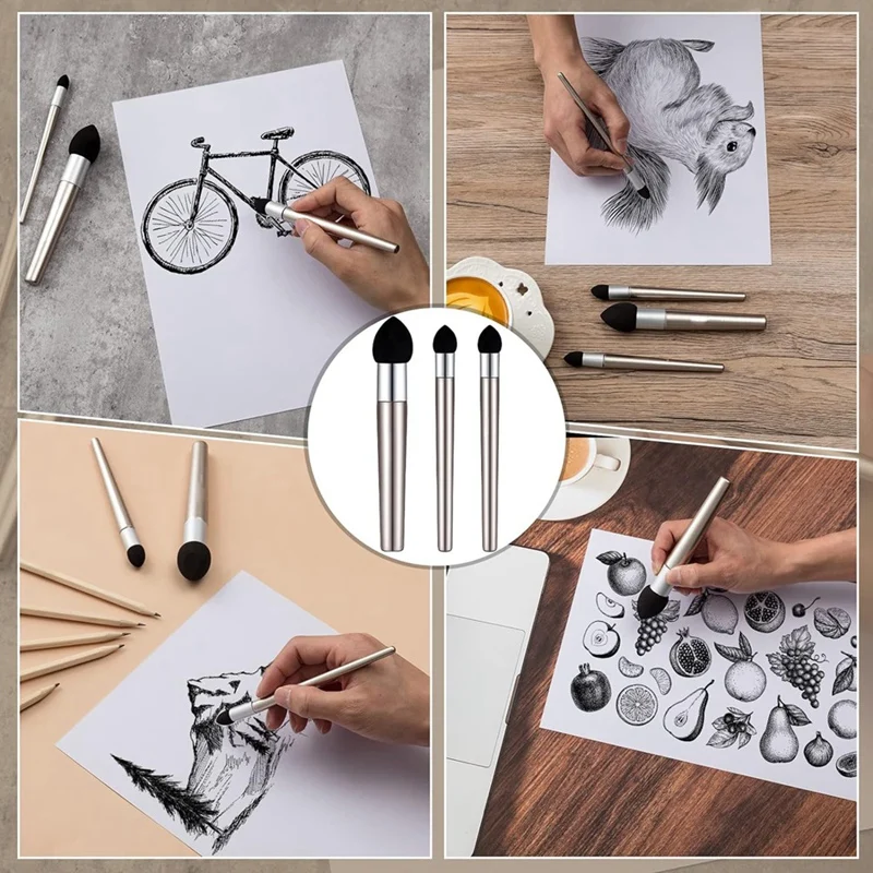 6 Pcs Artist Blending Sponge Pen Set Kit Reusable Sketch Rubbing Sponge Brush Washable Drawing Correction Sketch Tool Set 3 Size