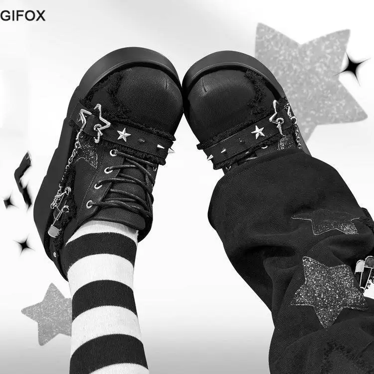 GIGIFOX-zapatos de cuña con plataforma para mujer, calzado con cordones, estilo Rock, Mary Jane, Y2k, para primavera y otoño