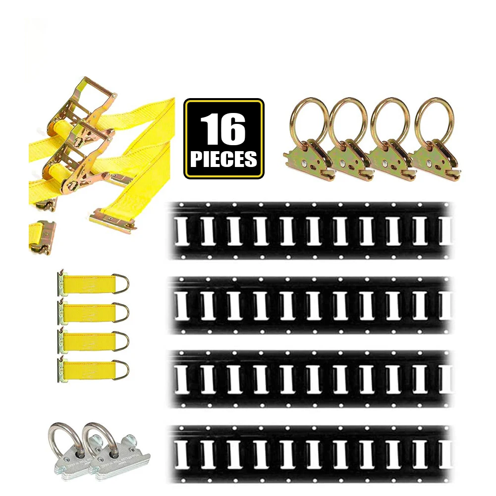 HPDMC Black 5' Horizontal E Track Tie-down Rail Kit Accessories Basic Tie-down Kit 16 Pieces