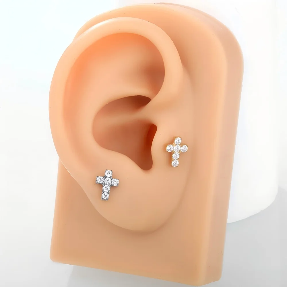 1 قطعة زرع الصف التيتانيوم Labret ثقب داخليا الخيوط شقة عودة قرط الاذن المرصع مع تشيكوسلوفاكيا معبد الصليب أعلى مجوهرات للجسم #3