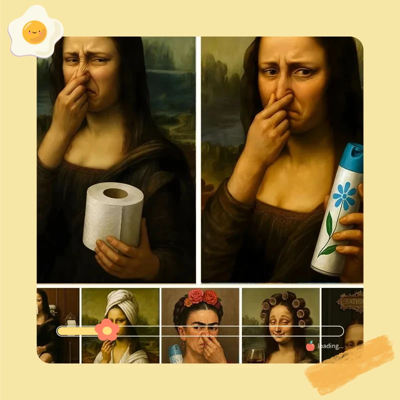 Lustiges Mona Lisa Toiletten-Leinwandposter Vintage Abstrakte Kunst Figurendruck für Waschraum Flur Wandkunst Heimdekoration