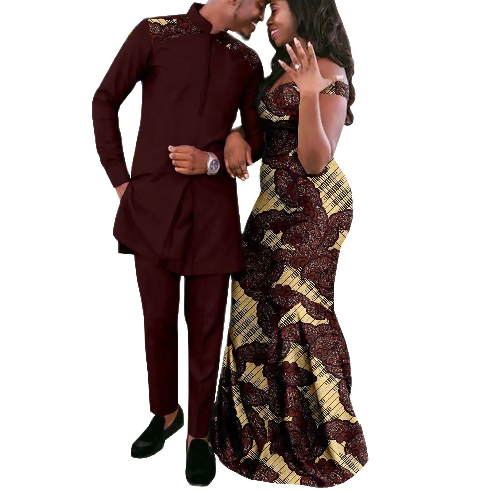 African Couple Clothes Dashiki African Print Long Dresses for Women Matching Men Outfits Patchwork Jackets and Pant Sets Party