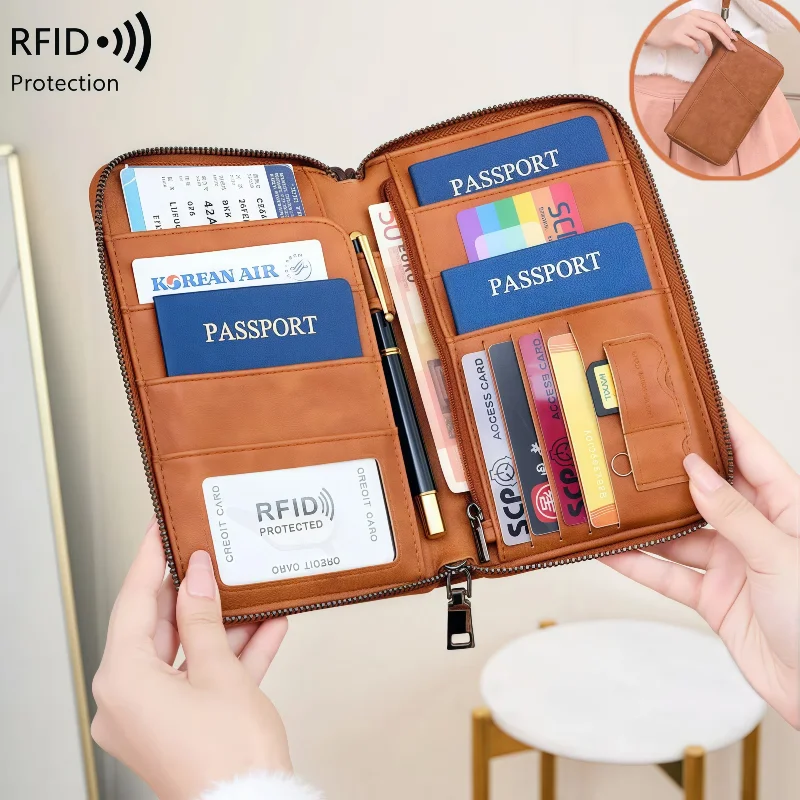 

Anti theft RFID shielded passport clip travel wallet waterproof PU ticket storage bag multifunctional passport wallet