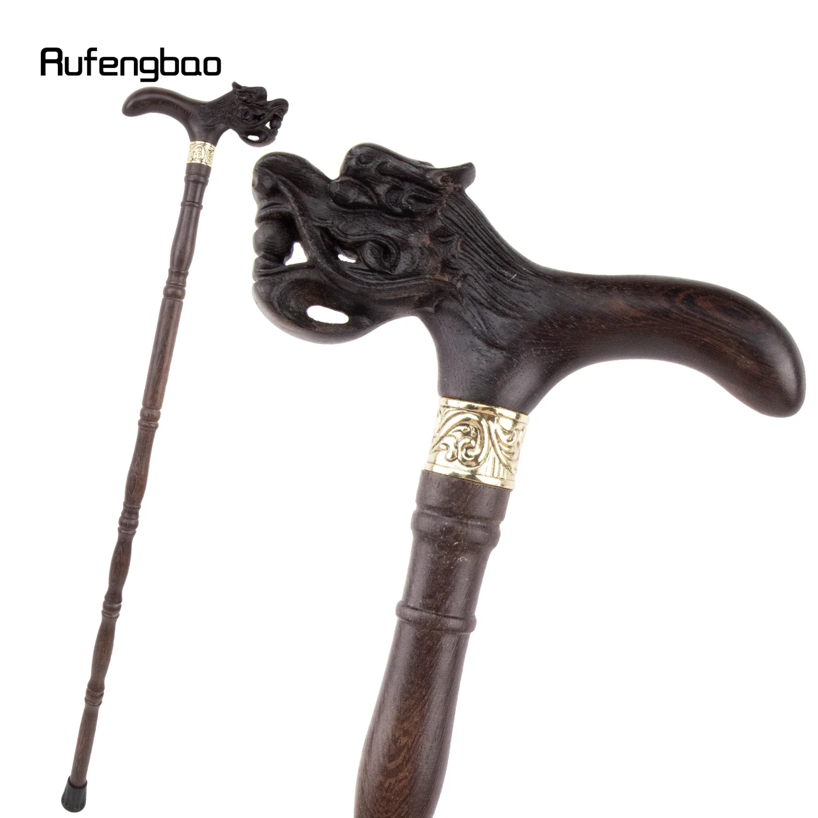 Brown Bite Ball Dragon Wooden Single Joint Fashion Walking Stick Decorative Cospaly Cane Mace Crutch  Wand Crosier 94cm