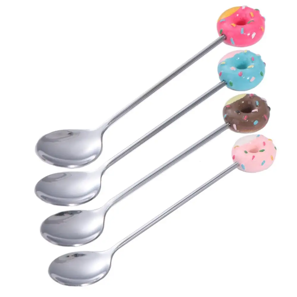 

Adorable Donut Spoon Colorful Designs Mini Coffee Spoons Multi-Functional Stainless Steel Salad Mixing Spoon Home Use