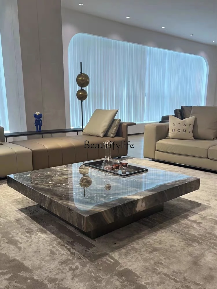 Italian minimalist square rock slab coffee table household light luxury modern simple marble suspension high sense