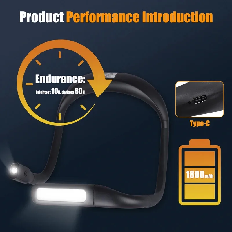 Luci da lettura a LED per collo Lampada da lettura flessibile ricaricabile Lampada da libro sospesa portatile regolabile pieghevole per illuminazione da campeggio