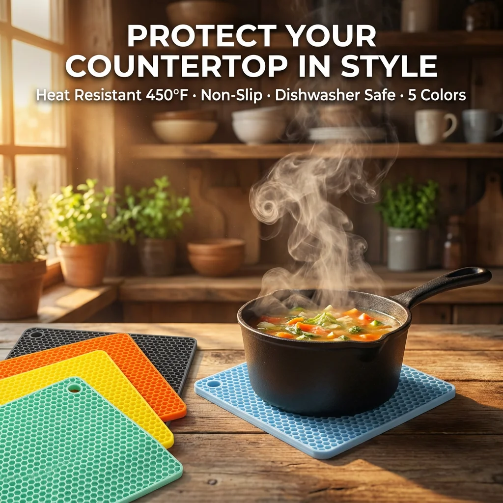 Silicone Honeycomb Trivet with Hanging Hole – 6mm Thick, Heat-Resistant Kitchen Mat for Pots, Dishes & Microwave