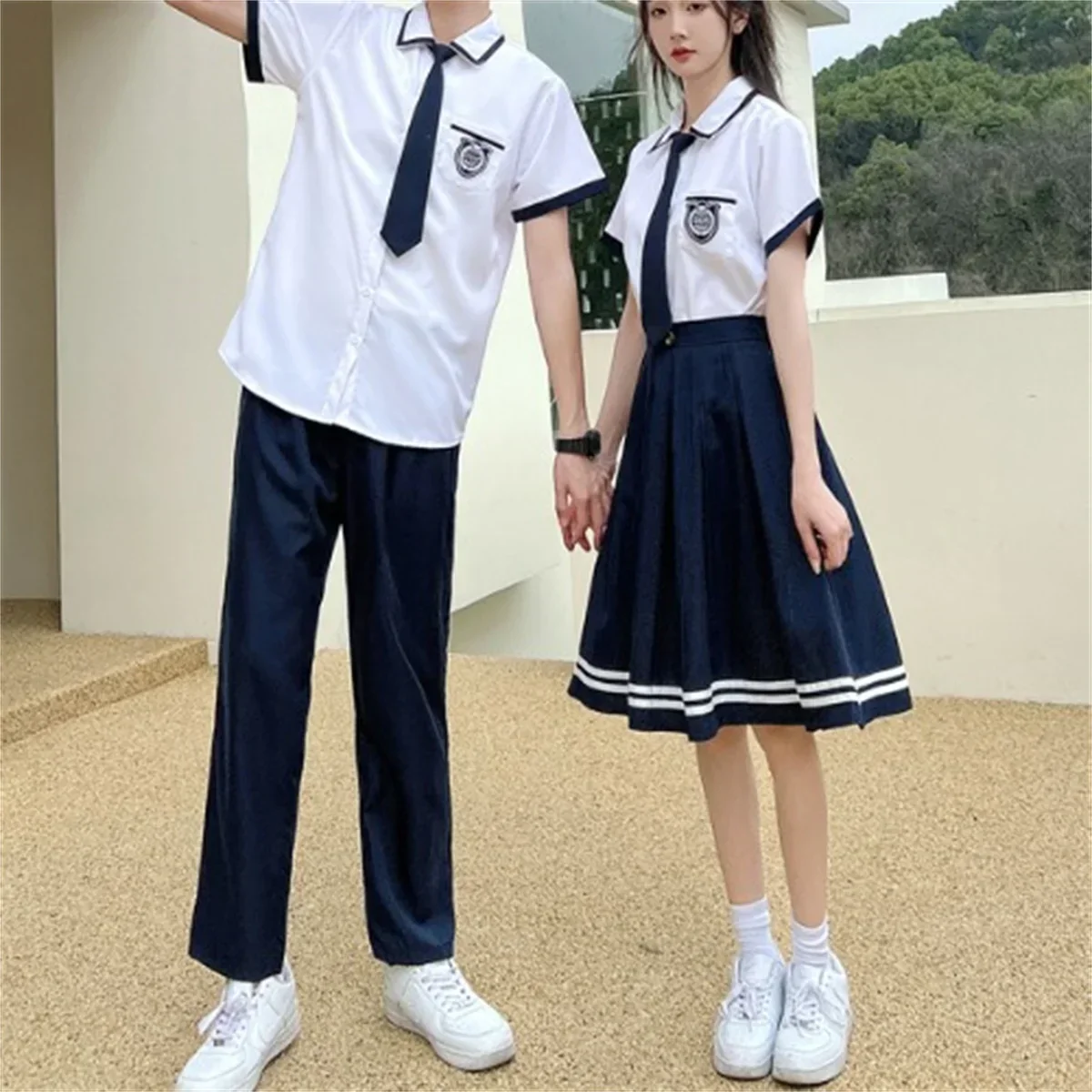 Klasse uniform College stijl Junior High School Student JK Uniform Basisschool Student Shirt met korte mouwen Afstudeerfoto