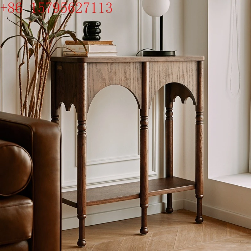 

Французский ретро-столик для прихожей, узкий прихожий столик, американский средневековый приставной шкафчик для гостиной из массива дерева