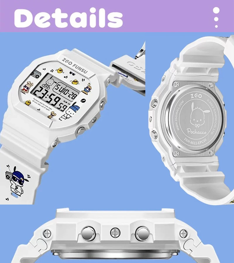 Sanrio Pochacco reloj LED relojes digitales estudiante versátil reloj de silicona reloj de pulsera para niños reloj deportivo impermeable para niños