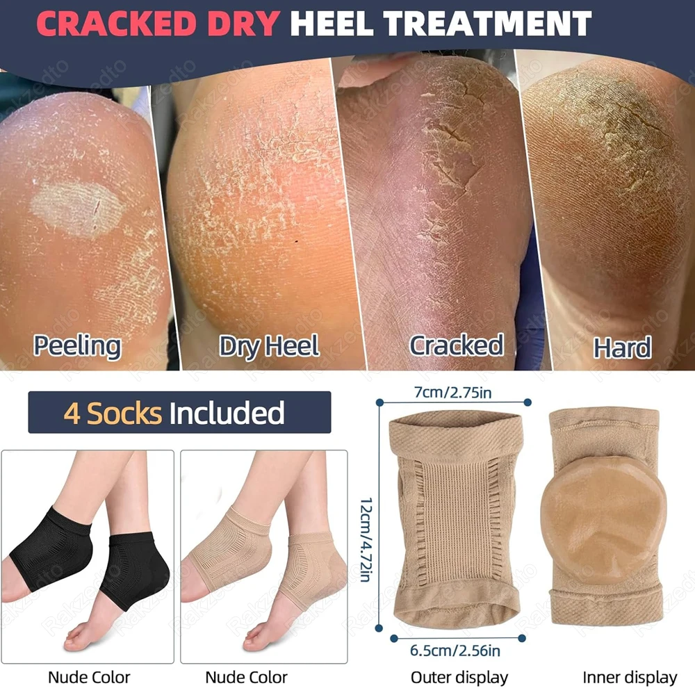 4Pcs Gel Heel Socks for Dry Cracked Heel Treatment Foot Skin Moisturizing Heel Pain Relief for Plantar Fasciitis Heel Protector