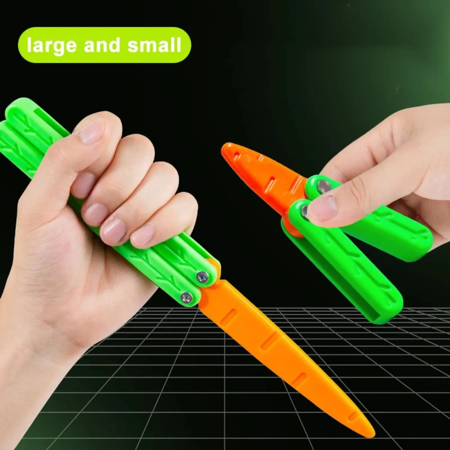 3D Printed Carrot Gravity Knifes, Fidget Anxiety Toys Stress Butterfly Folding Claw Knife Plastic Radish Gun Gift for Kids