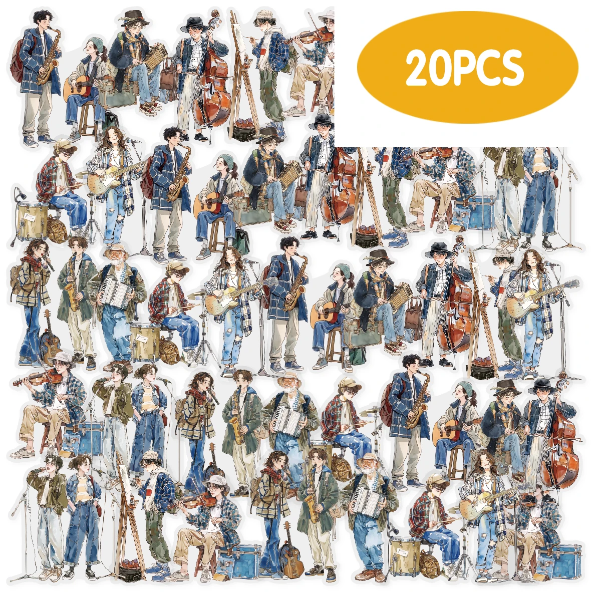 مجموعة ملصقات شخصية نادي الموسيقى من Etori Life Art District لمستلزمات سجل القصاصات وأجهزة الكمبيوتر المحمولة وملصقات الهاتف وديكور الغرفة وعشاق الموسيقى وقرطاسية الطلاب وملصقات الأطفال والهدايا الصغيرة