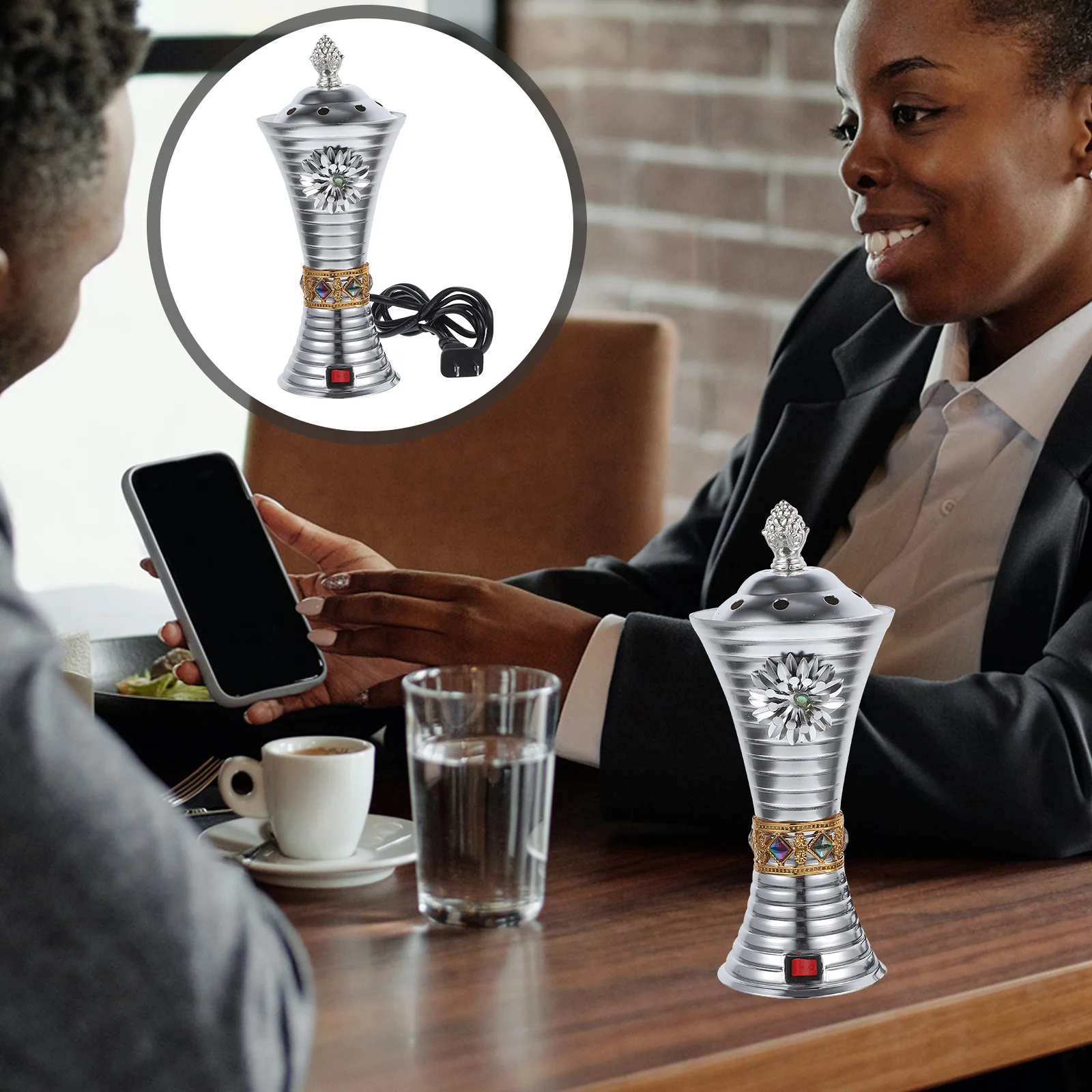 

Plug in Incense Burner Electric Aroma Decorative Censer Holder Reusable Retro Home Table Decor Lightweight Compact Size Fine