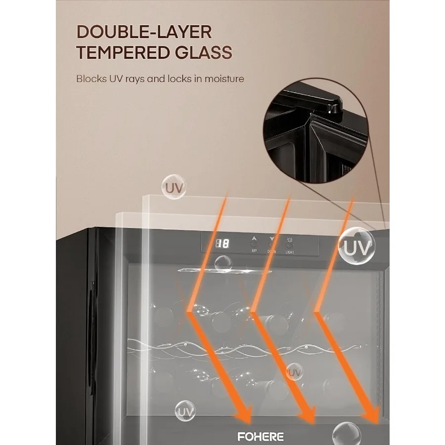 8-Flaschen Weinkühler-Kühlschrank mit doppelten Glastüren, LED-Beleuchtung, digitale Temperaturregelung, ideal für Weinkeller Stora