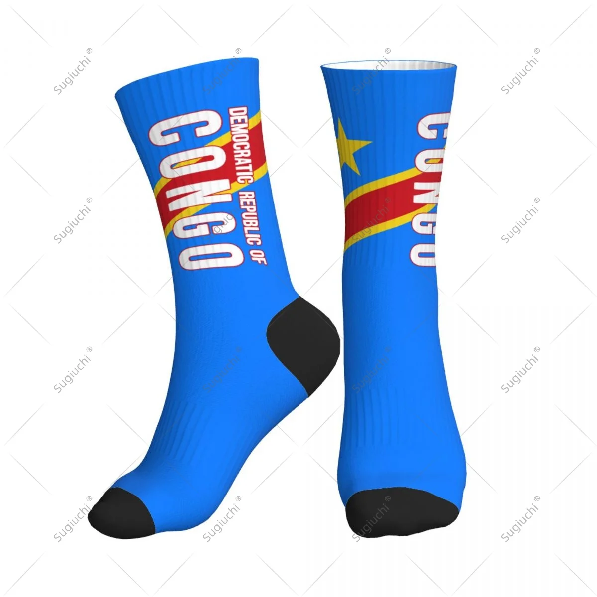 

3D Printed Democratic Republic Of Congo Flag Polyester Mid-calf Socks For Men Women Kawaii Socks Street Skateboard Socks