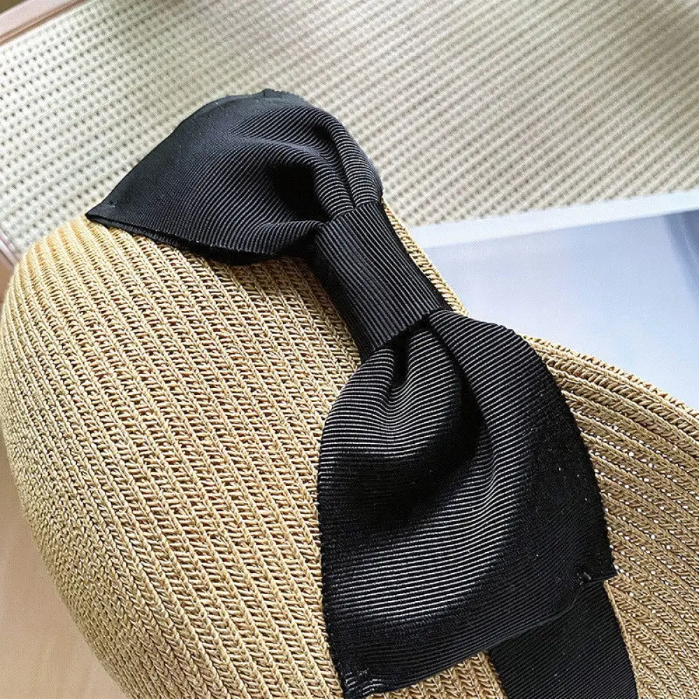 Summer Straw Baseball Cap Women Sunshade Bowknot Dome Hat Breathable Foldable Equestrian Style Beach Holiday Cap