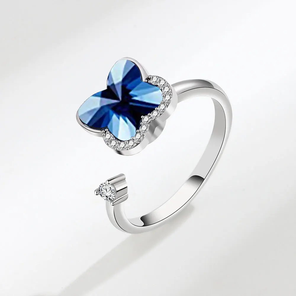 Women's Adjustable Crystal Flower Fidget Ring