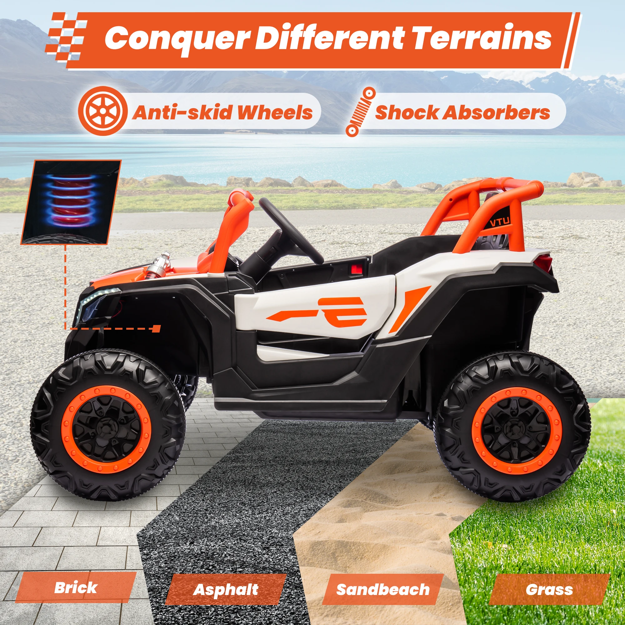24V rit op auto voor kinderen met afstandsbediening, JOYRACER off-road UTV op batterijen, 4x150W motoren, 4 schokdempers, max. 4,5 mph