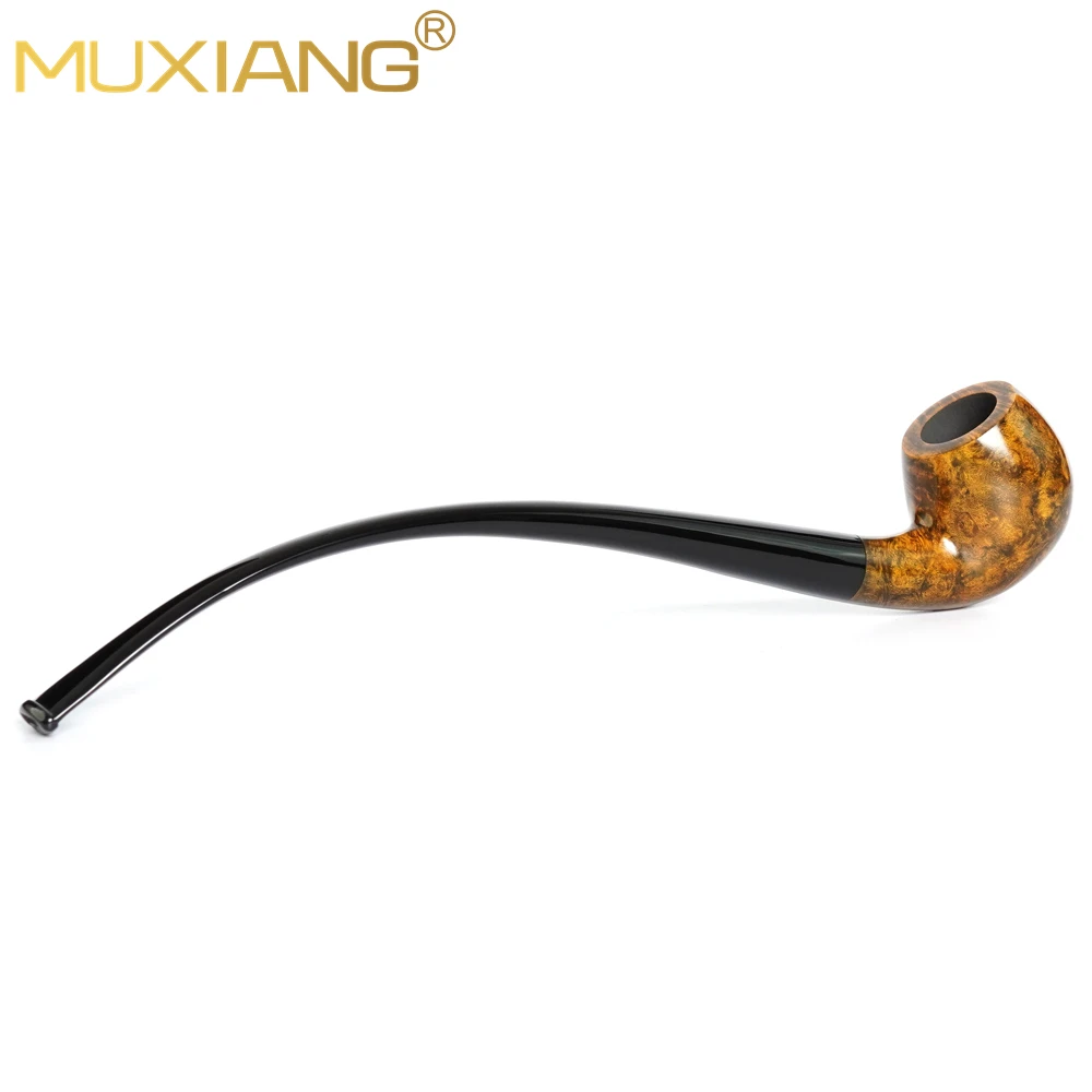 MUXIANG classic briar tobacco pipe curved handle long tobacco pipe acrylic pipe handle Father\'s Christmas gift reading pipe